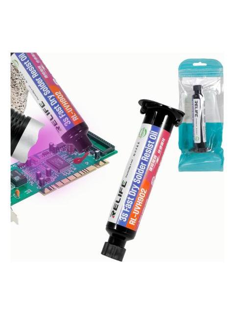 MASCARA ANTISOLDANTE UV COLOR ROJO COMPATIBLE CON LUZ ULTRAVIOLETA PARA REPARAR PLACAS PCB AISLANTE PRECISA Y SEGURA IDEAL PARA TECNICOS EN ELECTRONICA Y REPARACIONES FINAS