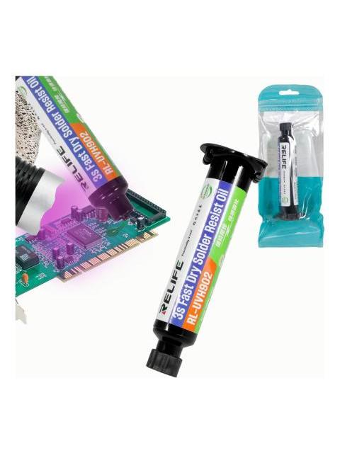 MASCARA ANTISOLDANTE UV COLOR VERDE COMPATIBLE CON LUZ ULTRAVIOLETA PARA REPARAR PLACAS PCB AISLANTE PRECISA Y SEGURA IDEAL PARA TECNICOS EN ELECTRONICA Y REPARACIONES FINAS