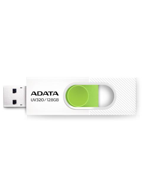 MEMORIA USB ADATA DE 128GB UV320 3.2 (RETRO COMPATIBLE CON 3.0 Y 2.0) DISENO DESLIZANTE SIN TAPA. COLOR BLANCO-VERDE AUV320128GRWHGN
