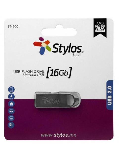 MEMORIA USB STYLOS ST500 16GB USB 2.0 PLATA