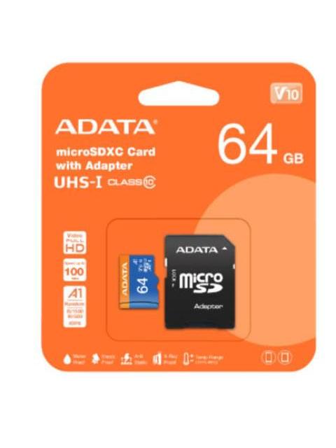 MICRO SD ADATA AUSDX64GUICL10A1RA1 64 GB 100 MB-S 25 MB-S NEGRO CLASE 10