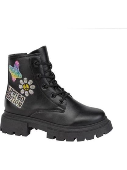 BOTIN MILITAR CON PEDRERIA NEGRO VIVIS SHOES KIDS - Image 2