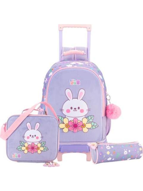 MOCHILA CON RUEDAS SET 3 PZAS MORADO CUTIE ZOO