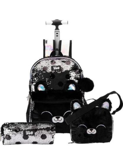 MOCHILA CON RUEDAS SET 3 PZAS NEGRO CUTIE ZOO