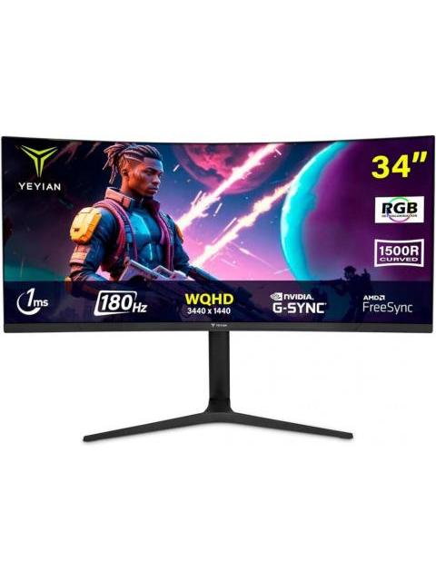 MONITOR GAMER CURVO YEYIAN PROACT FV234 LED 34 3440X1440 ULTRA WIDE QUAD HD G-SYNC-FREESYNC 180HZ HDMI-DISPLAYPORT NEGRO