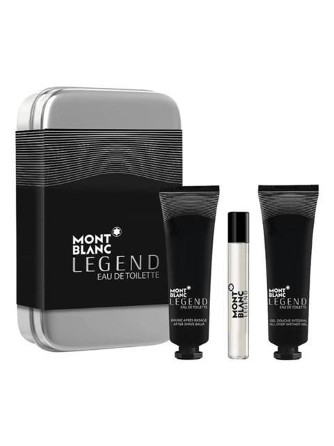 MONT BLANC MONTBLANC LEGEND MEN SET EDT SPRAY MINI + BALSAMO PARA DESPUES DEL AFEITADO + DE DUCHA + CAJA DE HOJALATA