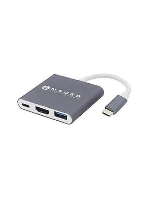 NACEB HUB USB 3.0 MACHO - 1X USB 3.2-1X HDMI-USB C HEMBRA 5 GBIT-S GRIS-BLANCO