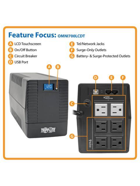 NO BREAK TRIPP LITE BY EATON OMNI700LCDT LINEA INTERACTIVA 350W 700VA ENTRADA 110V - 120V SALIDA 110V - 120V 6 SALIDAS - Image 8
