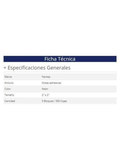 NOTA ADHESIVA NEXTEP NE056 2X2 COLOR NEON CON 5 BLOQUES DE 100 HOJAS CADA UNO - Image 2