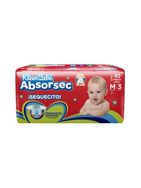 PAÑAL MEDIANO KLEENBEBE ABSORSEC PAQUETE DE 40 PZ