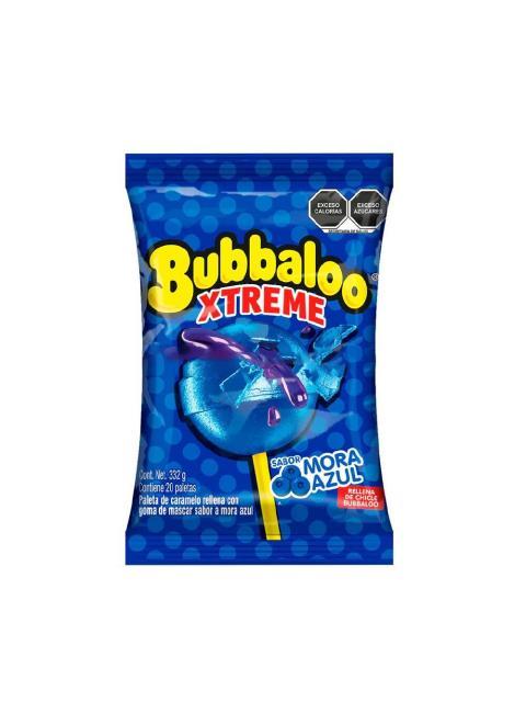 PALETA BUBBAXTREME CON RELLENO LIQUIDO SABOR MORA BOLSA CON 20 PIEZAS