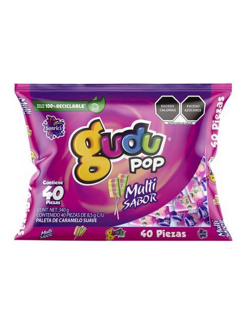 PALETA GUDU POP MACIZA MULTISABOR CON 40 PIEZAS DE 8.5 GR