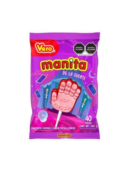 PALETA VERO MACIZA MANITA DE LA SUERTE BOLSA CON 40 PIEZAS