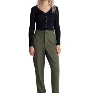 PANTALON PAPERBAG VERDE OLIVO HOLLY LAND