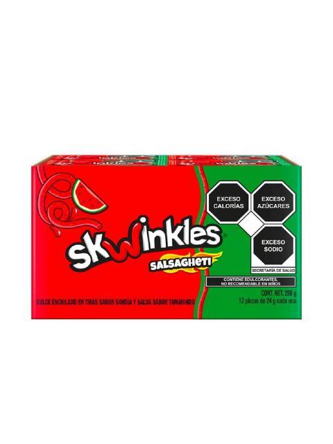 PAQUETE SKWINKLES SALSAGHETI SANDIA CON 12 PIEZAS DE 24 GR