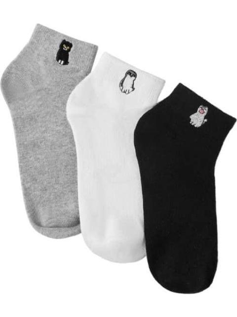 SET 3 PARES TINES DE DAMA CON BORDADO DE GATOS MULTICOLOR LOVE TO LOUNGE