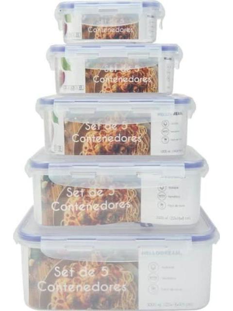 SET 5 TUPPERS HERMETICOS MULTICOLOR HELLODREAM