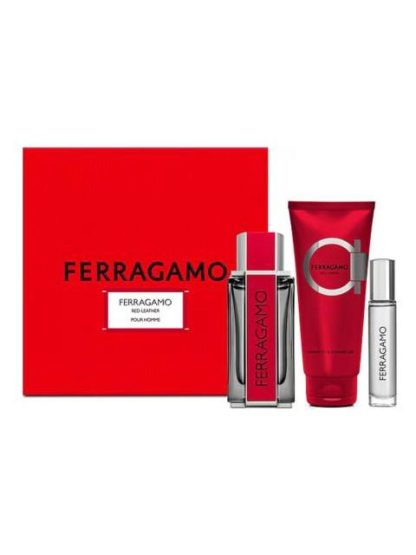 SET SALVATORE FERRAGAMO RED LEATHER 3PCS PARA CABALLERO