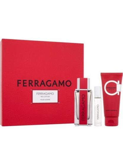 SET SALVATORE FERRAGAMO RED LEATHER POUR HOMME 100ML EDP - Image 3