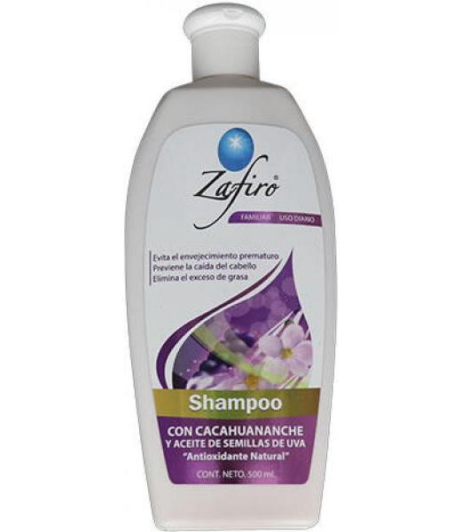 SHAMPOO CACAHUANANCHE Y ACEITE DE SEMILLAS DE UVA 500ML. ZAFIRO