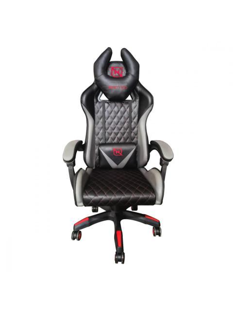 SILLA GAMER INCLINACION RESPALDO 145° CLASE 4 140150KG NGS01 FOAM 350MM 63CM-64CM-121131CM RUEDA 5 PULGADAS COJIN LUMBAR Y CABEZA GRIS-ROJO