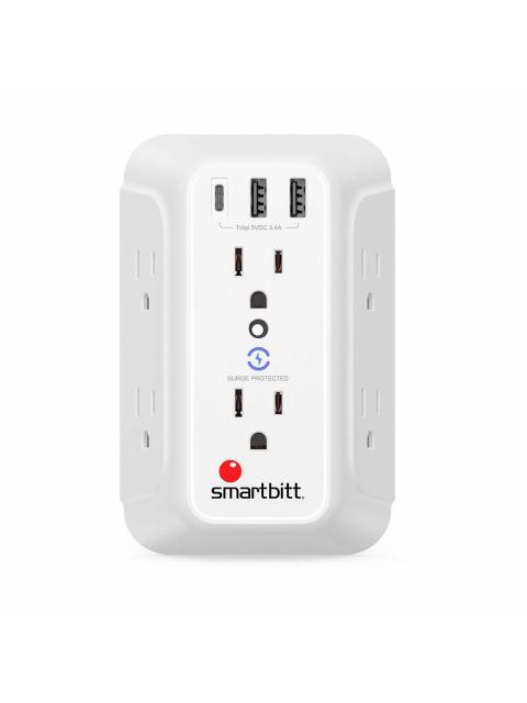 SMARTBITT SUPRESOR DE PICOS DE PARED SBSS-BW6-3U 6 CONTACTOS 3X USB 1480J 120V BLANCO