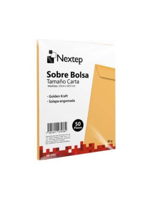 SOBRE BOLSA NEXTEP ECONOMICO NE016C TAMANO CARTA SOLAPA ENGOMADA PAQUETE CON 50 PIEZAS 23CM X 30.5 CM