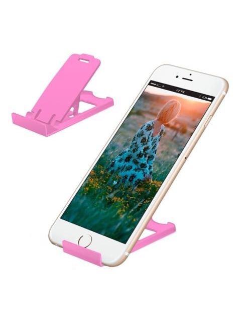 SOPORTE BASE PLEGABLE UNIVERSAL PARA CELULAR SLIM HOLDER PLASTICO AJUSTABLE DE ESCRITORIO PORTATIL COLOR ROSA
