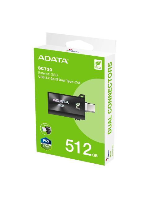 SSD EXTERNO ADATA SC730 512GB. CONECTORES DOBLES USBC Y USBA INTEGRADOS (USB 3.2 GEN2). 600 MB-S DE LECTURA-ESCRITURA. COLOR NEGRO. SC730512GCACTI - Image 5