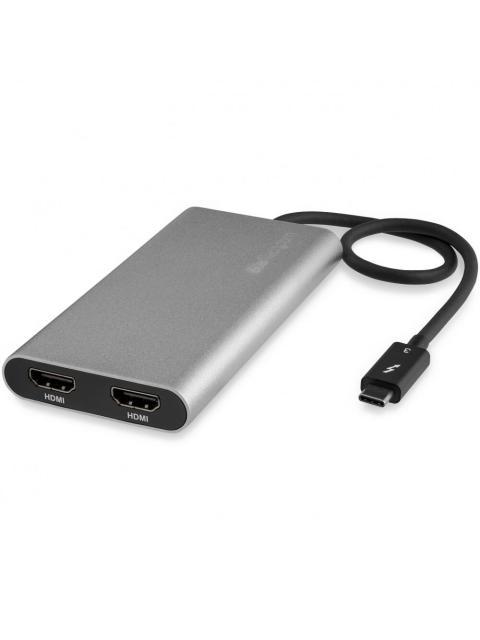 STARTECH  ADAPTADOR DE VIDEO THUNDERBOLT 3 A DOBLE HDMI 4K 60HZ PLATA