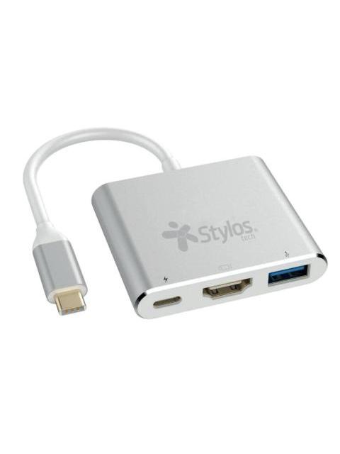 STYLOS HUB USB C MACHO - 1X USB C 1X USB 3.0 1X HDMI HEMBRA 5000 MBIT-S PLATA