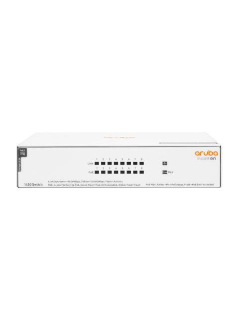 SWITCH ARUBA GIGABIT ETHERNET INSTANT ON 1430 8 PUERTOS POE 10-100-1000 MBPS 64W 16 GBIT-S 8192 ENTRADAS - NO ADMINISTRABLE