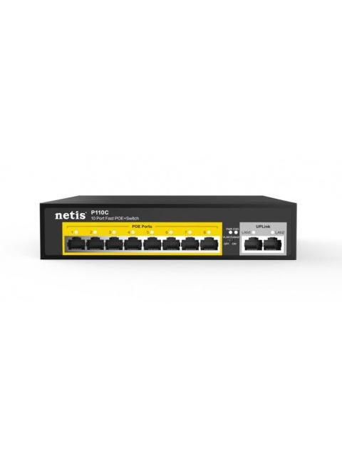 SWITCH NETIS GIGABIT ETHERNET P110C 8 PUERTOS POE 10-100-MBPS + 2 PUERTOS RJ45 2GBIT-S 2.000 ENTRADAS - NO ADMINISTRABLE