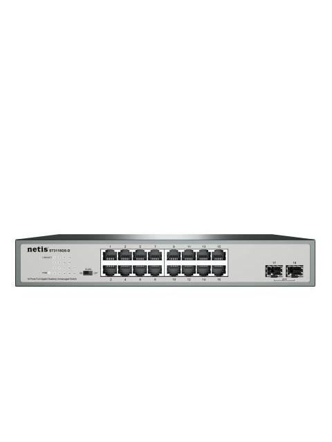 SWITCH NETIS MODELO ST3118GSD 16 PUERTOS Y 2 PUERTOS SFP GIGABIT MONTABLE EN RACK NO ADMINISTRABLE