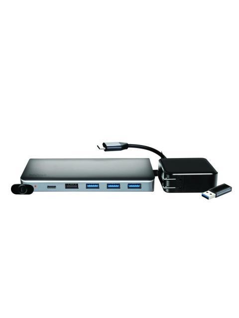TECHZONE DOCKING STATION SILVERY HUB1 4X USB 2X HDMI 1X VGA 1X RJ-45 1X 3.5MM 2X USB-C 1X SD 1X MICROSD GRIS
