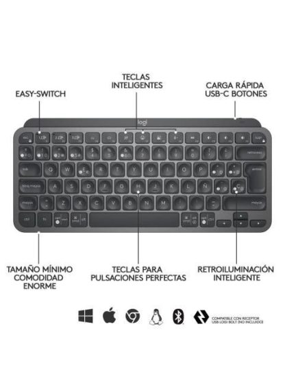 TECLADO LOGITECH MX KEYS MINI INALAMBRICO RF WIRELESS-BLUETOOTH GRAFITO (ESPANOL) - Image 9