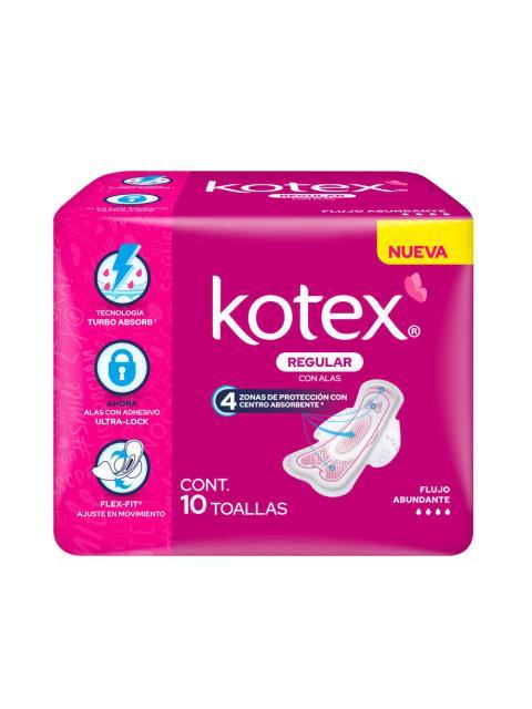 TOALLA FEMENINA KOTEX ANATOMICA CON ALAS PAQUETE CON 10 PIEZAS