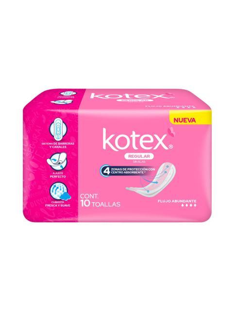 TOALLA FEMENINA KOTEX CLASICA SIN ALAS PAQUETE CON 10 PIEZAS