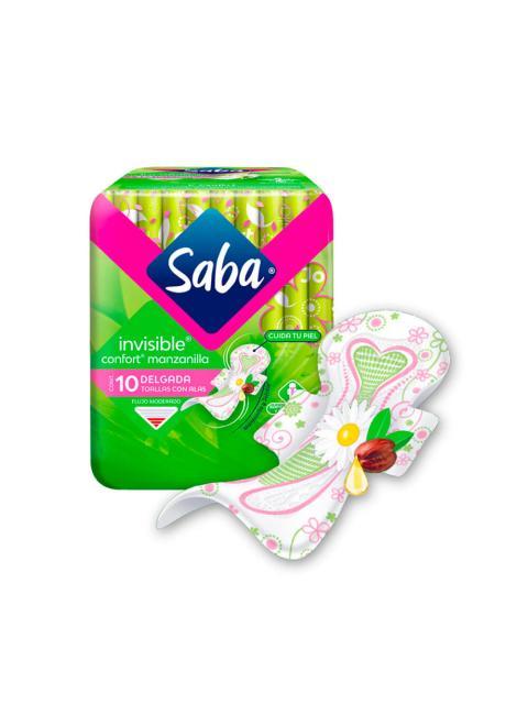 TOALLA FEMENINA SABA CONFORT DELGADA CON ALAS PAQUETE CON 10 PIEZAS