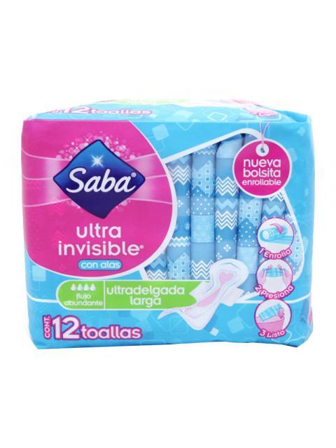 TOALLA FEMENINA SABA ULTRA LARGA CON ALAS PAQUETE CON 12 PIEZAS
