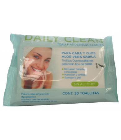 TOALLITAS DESMAQUILLANTES ALOE VERA 30 PZAS DAILY CLEAN