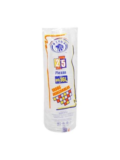 VASO PLASTICO REYMA #16L BOLSA CON 25 PIEZAS