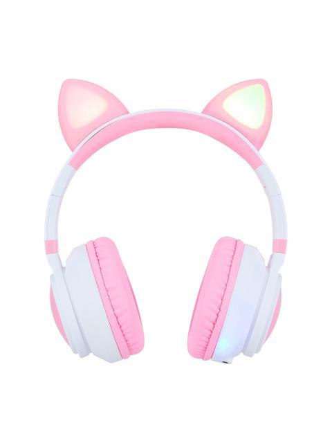 VORAGO AUDIFONOS CON MICROFONO RGB HPB-300-K BLUETOOTH-3.5M INALAMBRICO ROSA-BLANCO