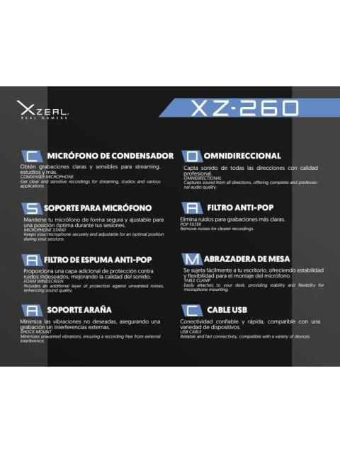 XZEAL KIT MICROFONO XZ-260 ALAMBRICO USB BLANCO - INCLUYE SOPORTE DE BRAZO Y FILTRO ANTI-POP - Image 5
