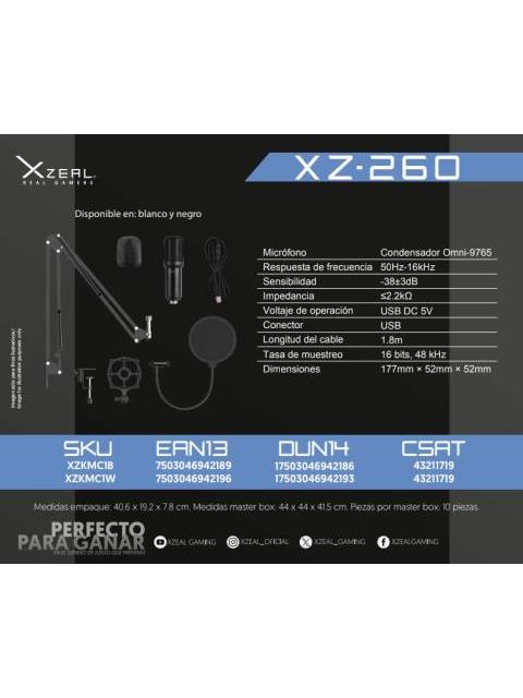 XZEAL KIT MICROFONO XZ-260 ALAMBRICO USB BLANCO - INCLUYE SOPORTE DE BRAZO Y FILTRO ANTI-POP - Image 6