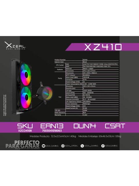 XZEAL XZ410 ENFRIAMIENTO LIQUIDO PARA CPU 2X 120MM 500-2000RPM - Image 6