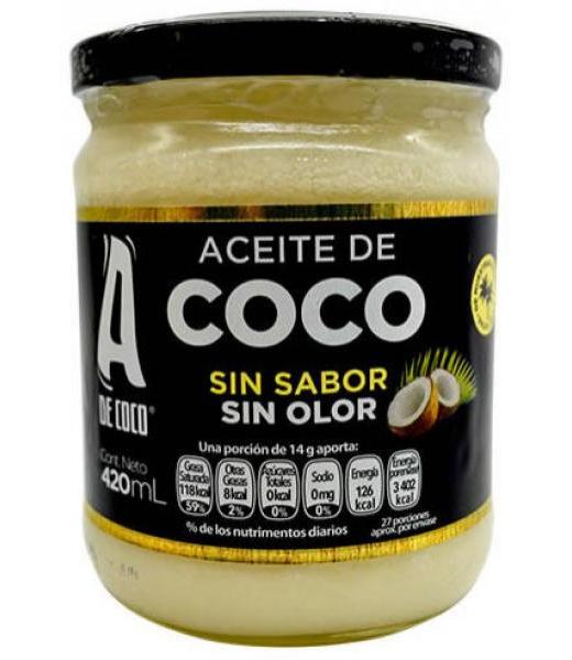 ACEITE DE COCO SIN OLOR Y SIN SABOR 420 ML A DE COCO