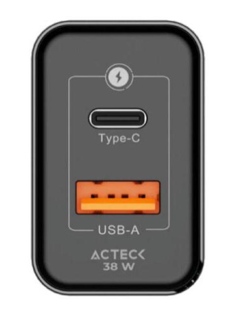 ACTECK CARGADOR DE PARED ENERGON PRIME CP38W ADVANCED 38W 1X USB-C-1X USB-A NEGRO