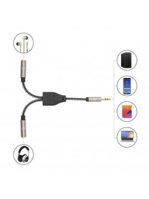 ADAPTADOR DE AUDIO MANHATTAN 3.5MM MACHO - 3.5MM HEMBRA DOBLE ENTRADA 15CM NEGRO - PLATA 356114 - Image 4