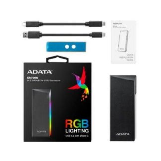ADATA GABINETE DE DISCO DURO EC700G RGB M.2 SATA USB 3.2 NEGRO